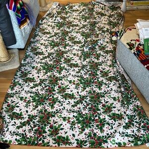 Huge rectangular vintage Christmas holly berry tablecloth